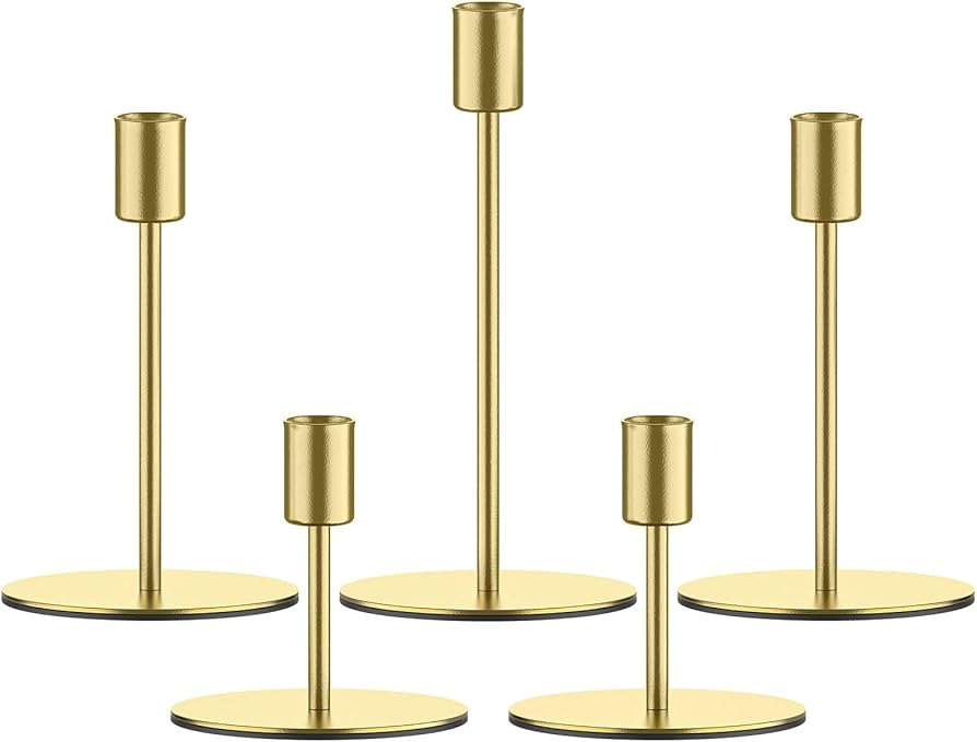 smtyle Gold Candlestick Holders for Taper Candles Set of 5 Candelabra with Iron-0.8" Diameter Ide... | Amazon (US)