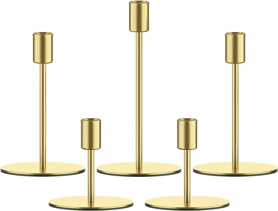 smtyle Gold Candlestick Holders for Taper Candles Set of 5 Candelabra with Iron-0.8" Diameter Ide... | Amazon (US)