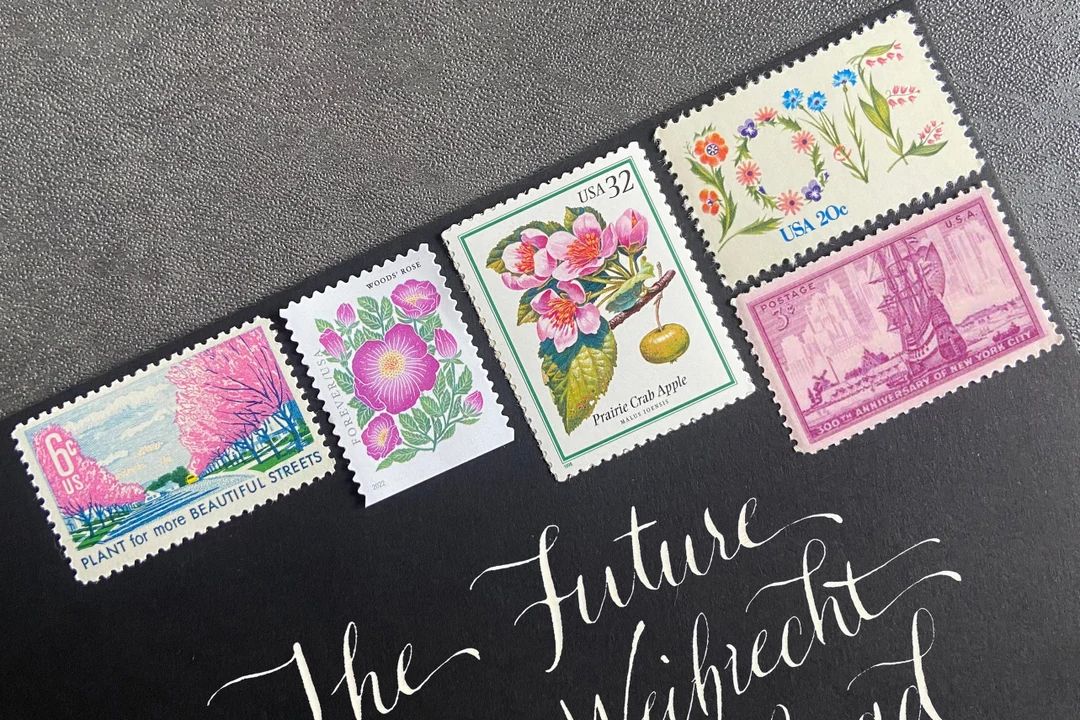 Vintage Postage Stamps | Mint Unused for Wedding Invitations | "Pretty In Pink" Pink Vintage Stam... | Etsy (US)