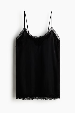 H & M - Lace-trimmed satin nightslip - Black | H&M (UK, MY, IN, SG, PH, TW, HK)