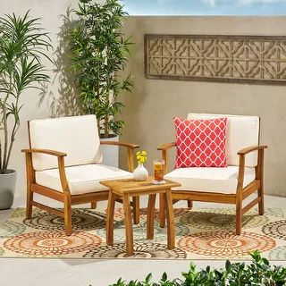 Perla Outdoor Acacia Wood 3-piece Outdoor Seating Set by Christopher Knight Home | Bed Bath & Beyond