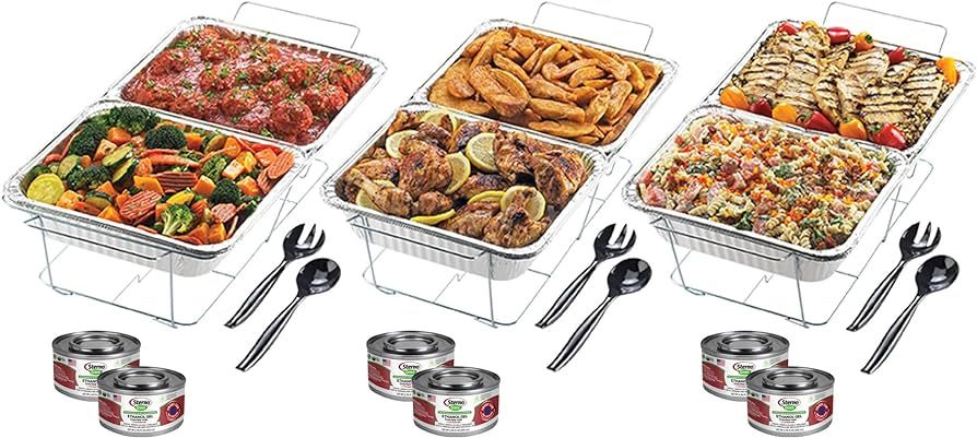 Sterno Party Pack Disposable Aluminum Chafing Dish Buffet Set with Green Canned Heat Warmers, Wir... | Amazon (US)