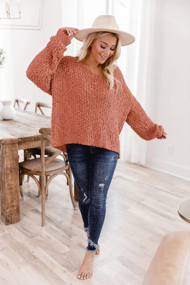 Said It All Terracotta Oversized Popcorn Sweater | The Pink Lily Boutique