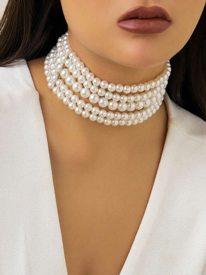 Handmade Multi-Layer Faux Pearl Choker Necklace For Women | SHEIN