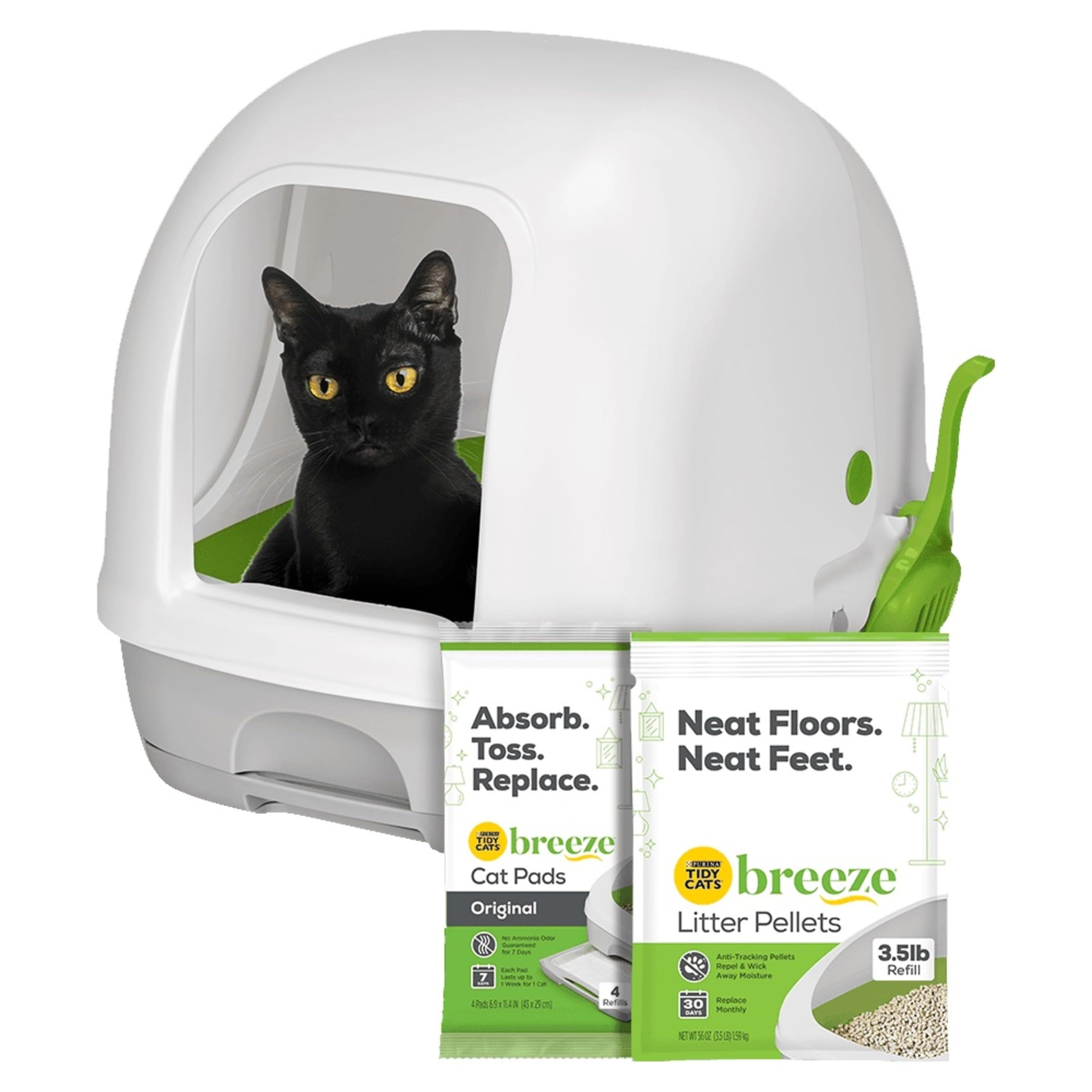 Purina Tidy Cats Hooded Litter Box System, BREEZE Hooded System Starter Kit Litter Box, Pellets & Pads | Amazon (US)