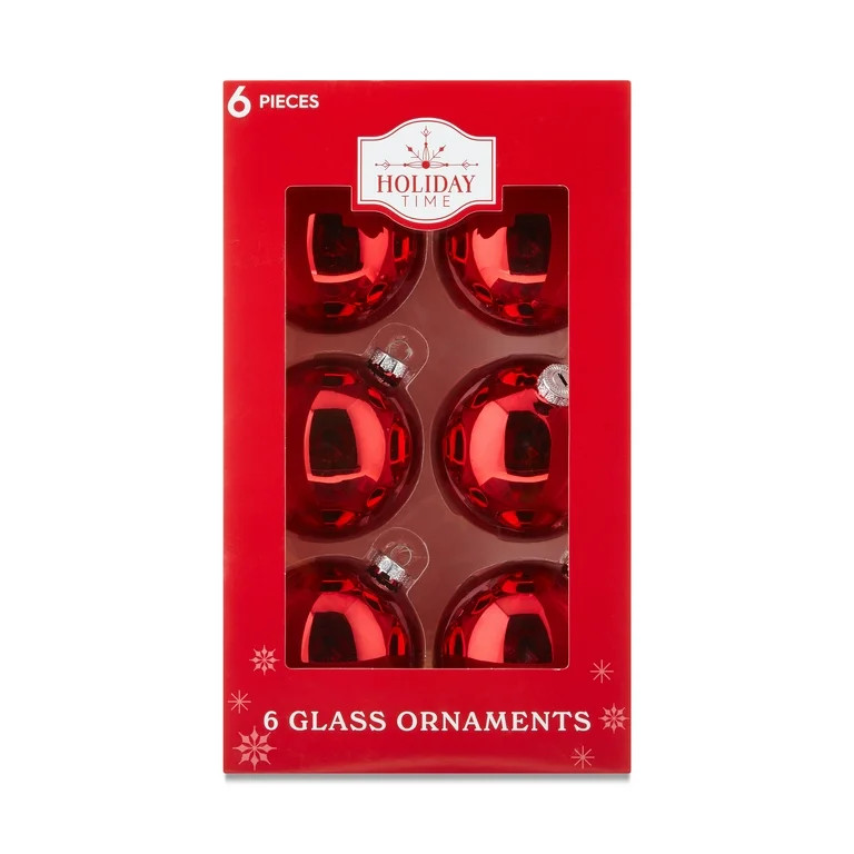 6-Count Red Glass Ball Christmas Ornaments, Red, by Holiday Time - Walmart.com | Walmart (US)