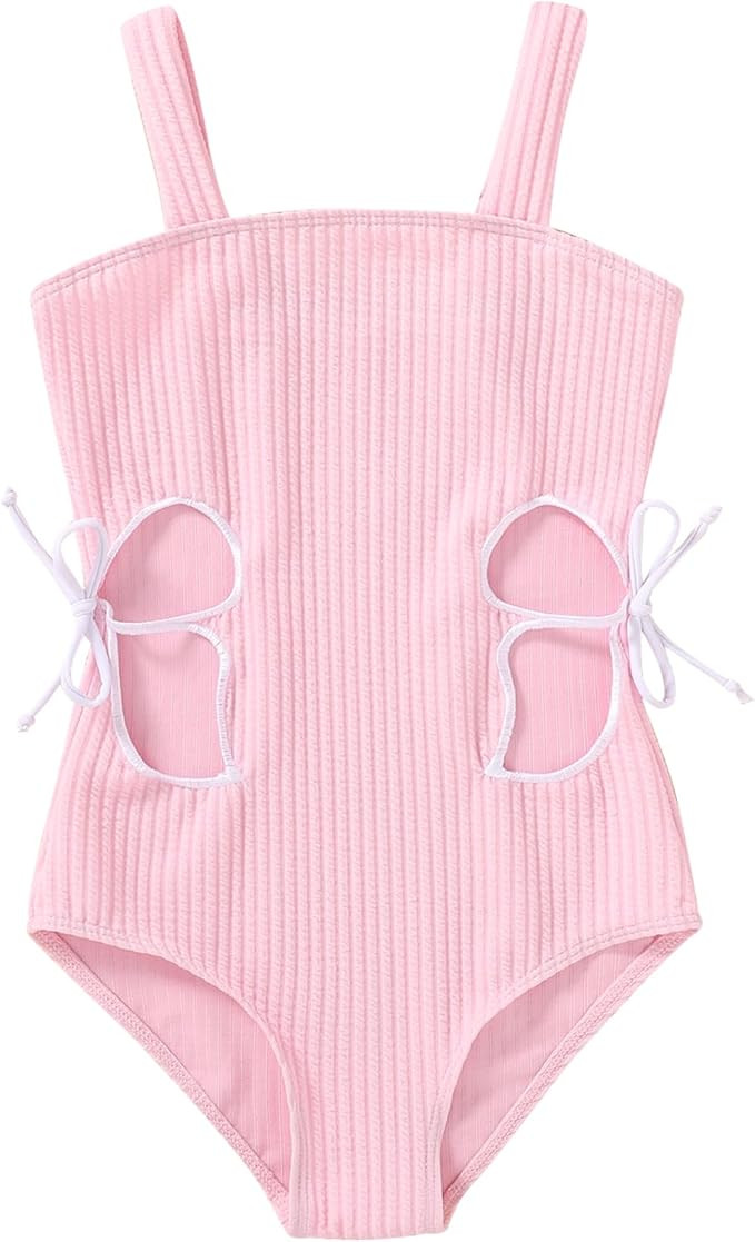 Girls Swimsuit One Piece Bathing Suit Adjustable Straps Solid Color Cut Out Butterfly Girls' Swim... | Amazon (US)