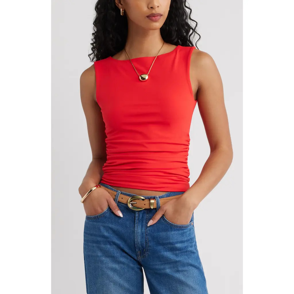 Open Edit Boat Neck Sleeveless Top in Red Tomato at Nordstrom, Size Large | Nordstrom