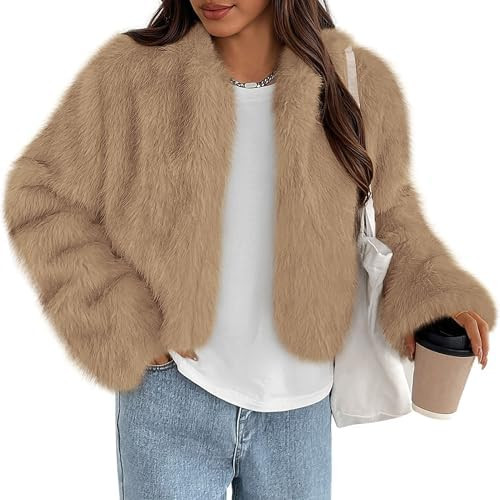 PRETTYGARDEN Womens 2025 Winter Coats Fluffy Cropped Faux Fur Jacket Long Sleeve Open Front Shagg... | Amazon (US)
