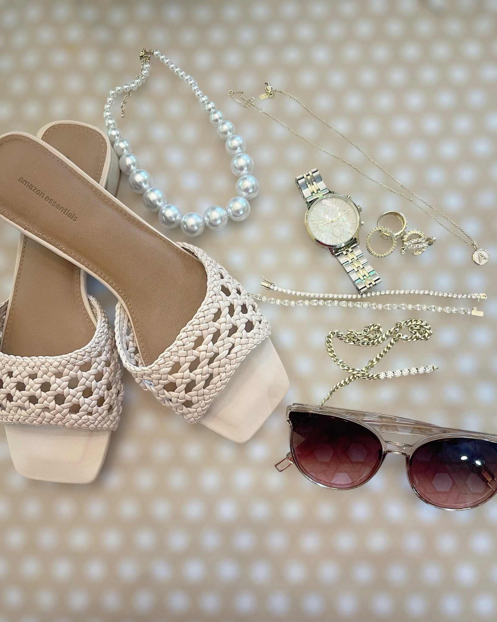✨ Use code PREPPYREBEL for 10% off all Melinda Maria jewelry! ✨

Spring neutrals I’m loving! These $28 Amazon Essentials woven sandals (wearing size 7.5, color Cream Cane Weave) are an effortless match for pearl accents, dainty gold jewelry, and classic sunnies!
I styled them with my Melinda Maria pieces — including diamond tennis bracelets, stacking rings, and a gold heart charm necklace (use my code for a discount!).
Also featuring a classic pearl statement necklace and a chic mother-of-pearl watch for a polished, feminine vibe.
These Amazon slides are comfy, under $30, and come in multiple colors — a must for your spring-to-summer wardrobe!

Amazon woven sandals, affordable spring accessories, neutral outfit flatlay, Melinda Maria discount code, spring jewelry stack, under $30 sandals, pearl jewelry, Amazon spring finds, LTK spring outfit inspo


#LTKFindsUnder100 #LTKShoeCrush #LTKFindsUnder50