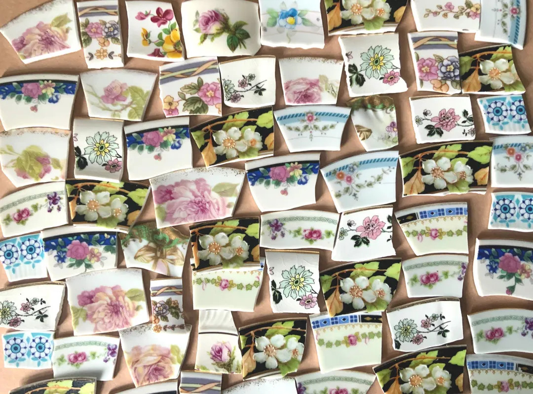 80 Hand Cut Floral Mixed Tiles From Vintage Dishes - Etsy | Etsy (US)