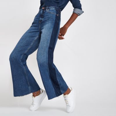 Mid blue premium super wide leg denim jeans | River Island (UK & IE)