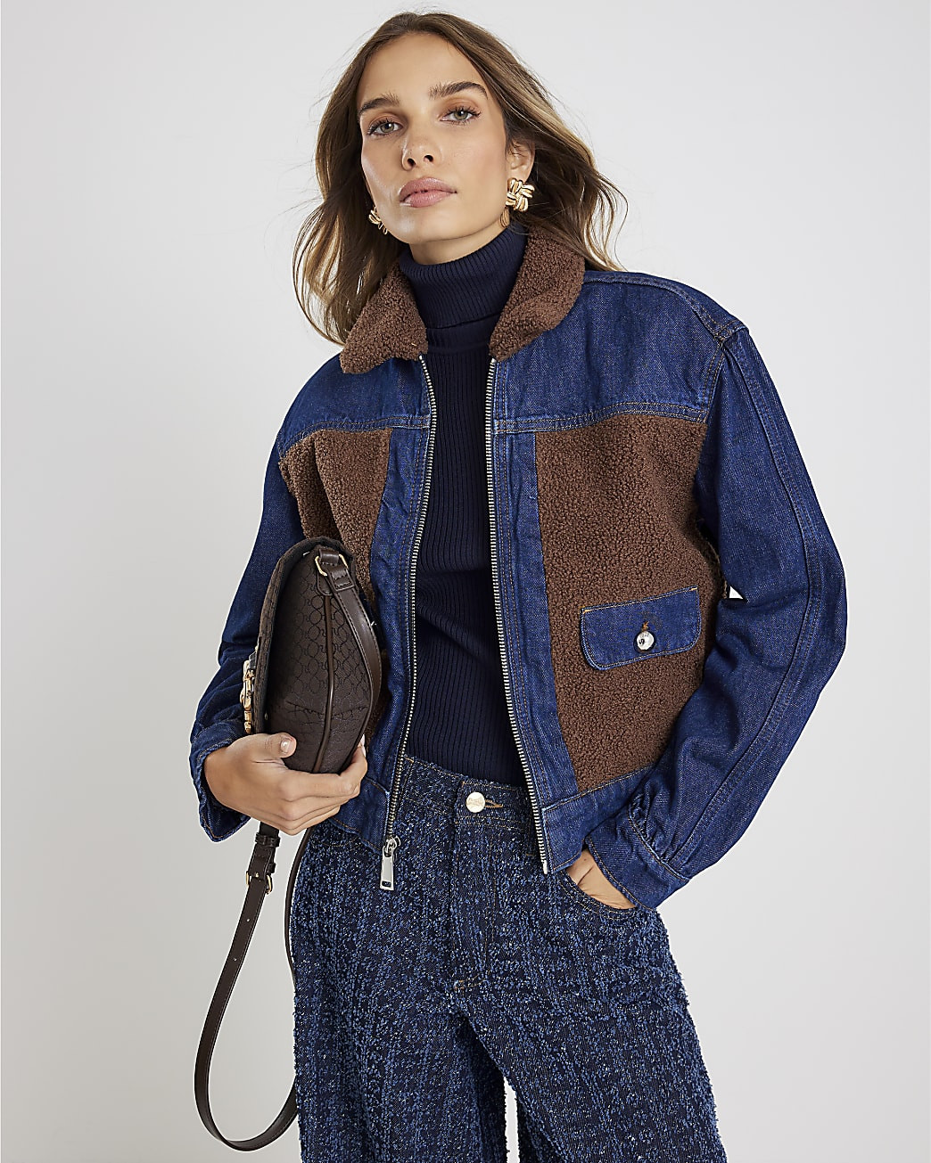 Blue Denim Long Sleeve Borg Panel Jacket | River Island UK & IE
