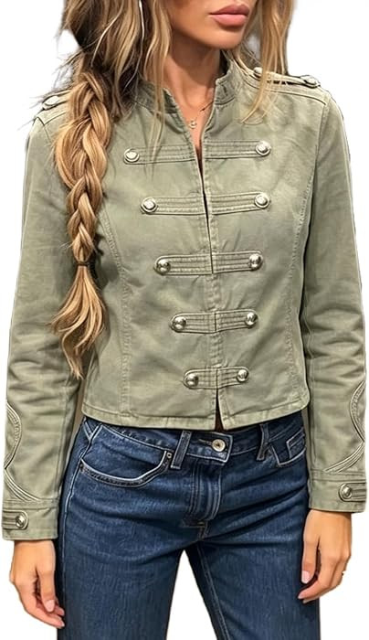 Denim Jacket for Women Double Breasted Long Sleeve Cropped Jean Jacket Y2K | Amazon (US)