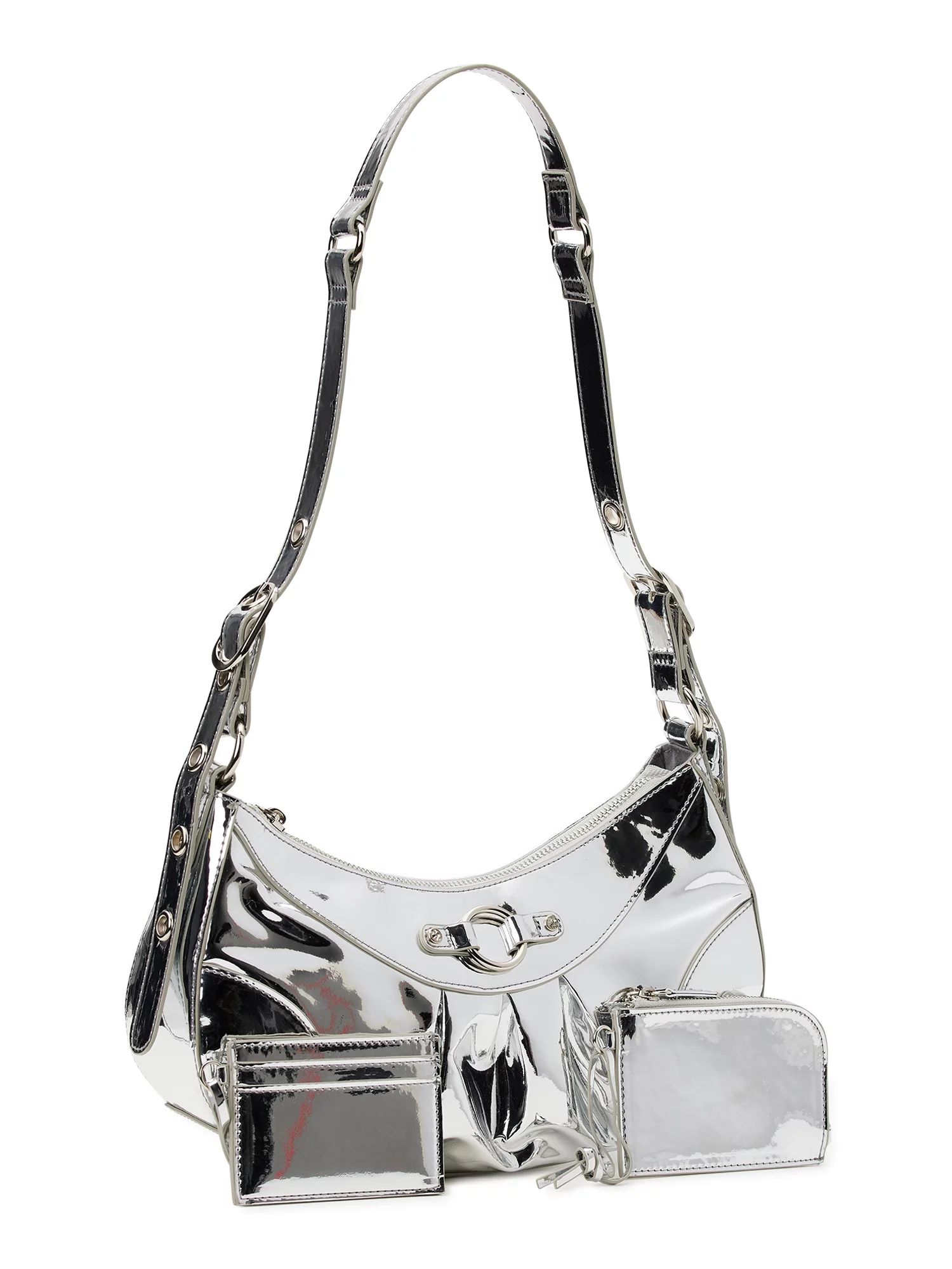 No Boundaries Women's Contemporary Hobo Handbag, Silver Mirror | Walmart (US)