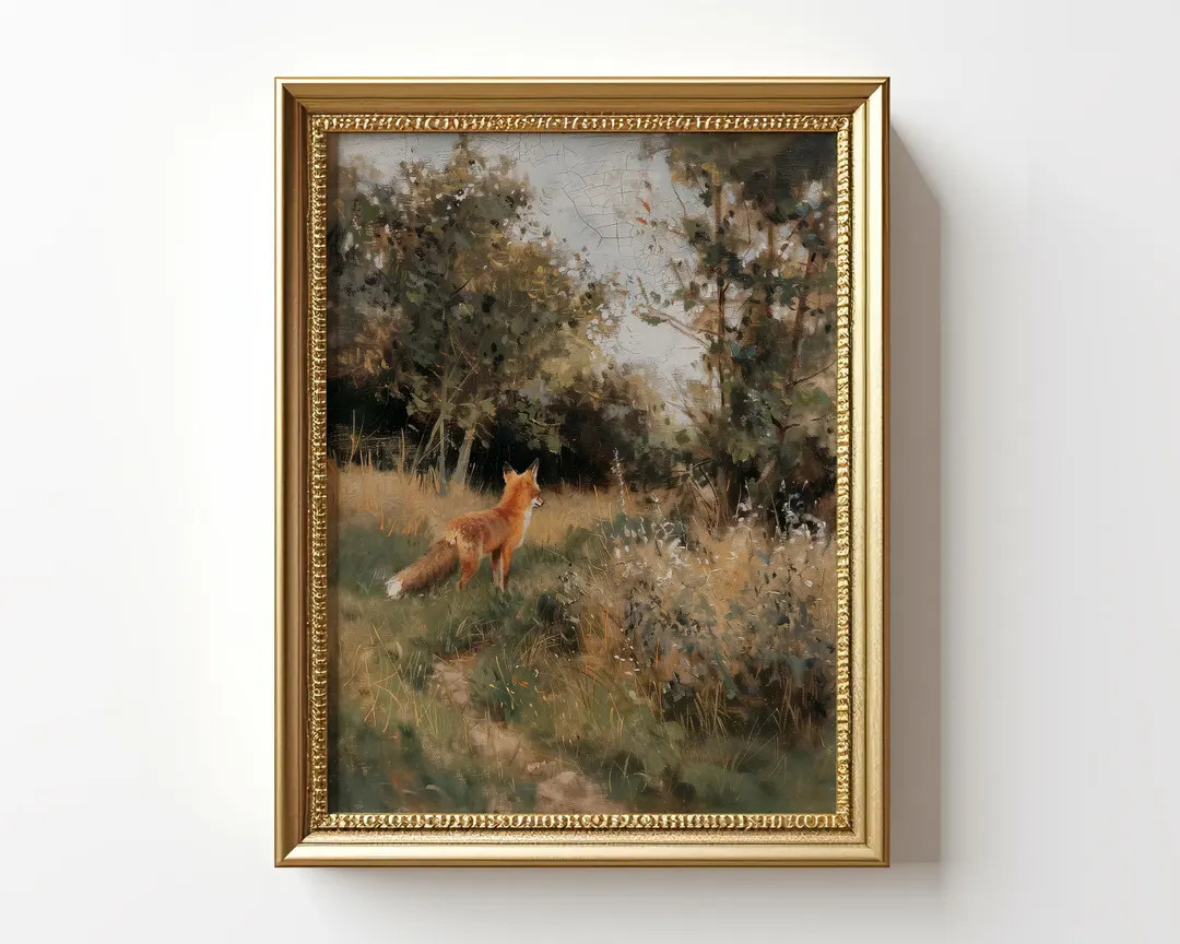 Antique Fox Oil Painting, Vintage Forest Animal Art, Original Print, Traditional English Gardens ... | Etsy (US)