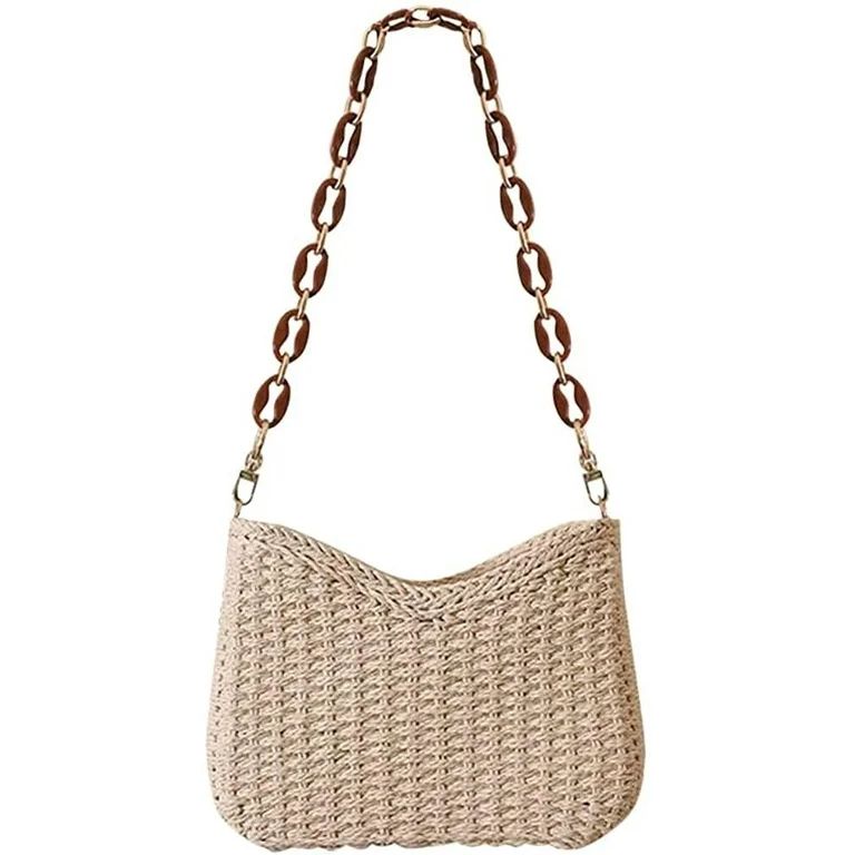 Straw Woven Shoulder Bag for Women Summer Beach Travel Crossbody Handbag Classics Satchel Purse | Walmart (US)