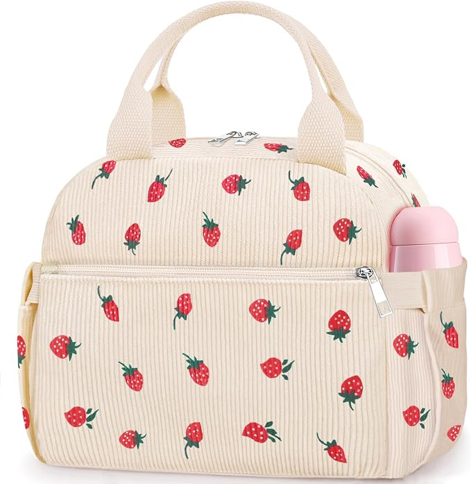 Lunch Box for Women, Cute Strawberry Corduroy Insulated Lunch Bag Women Reusable Work Leakproof S... | Amazon (US)