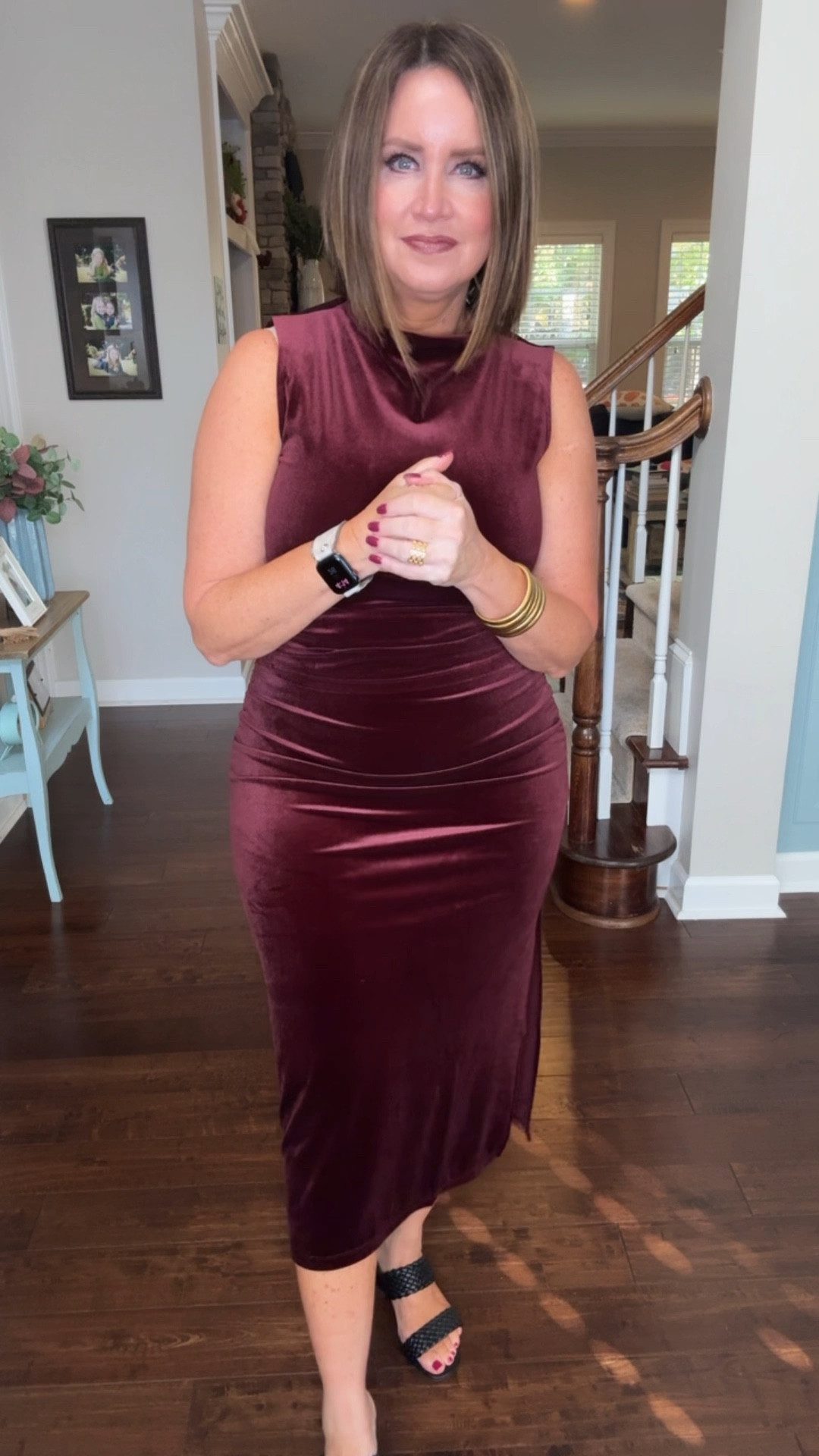 Gold bangle bracelets from Amazon 
Velvet top & skirt (medium in both)

#LTKHoliday #LTKParties #LTKOver40