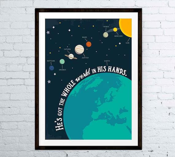 He’s got the whole world in His hands - Bible Verse Print Nursery Decor Kids Room Decor Childre... | Etsy (US)