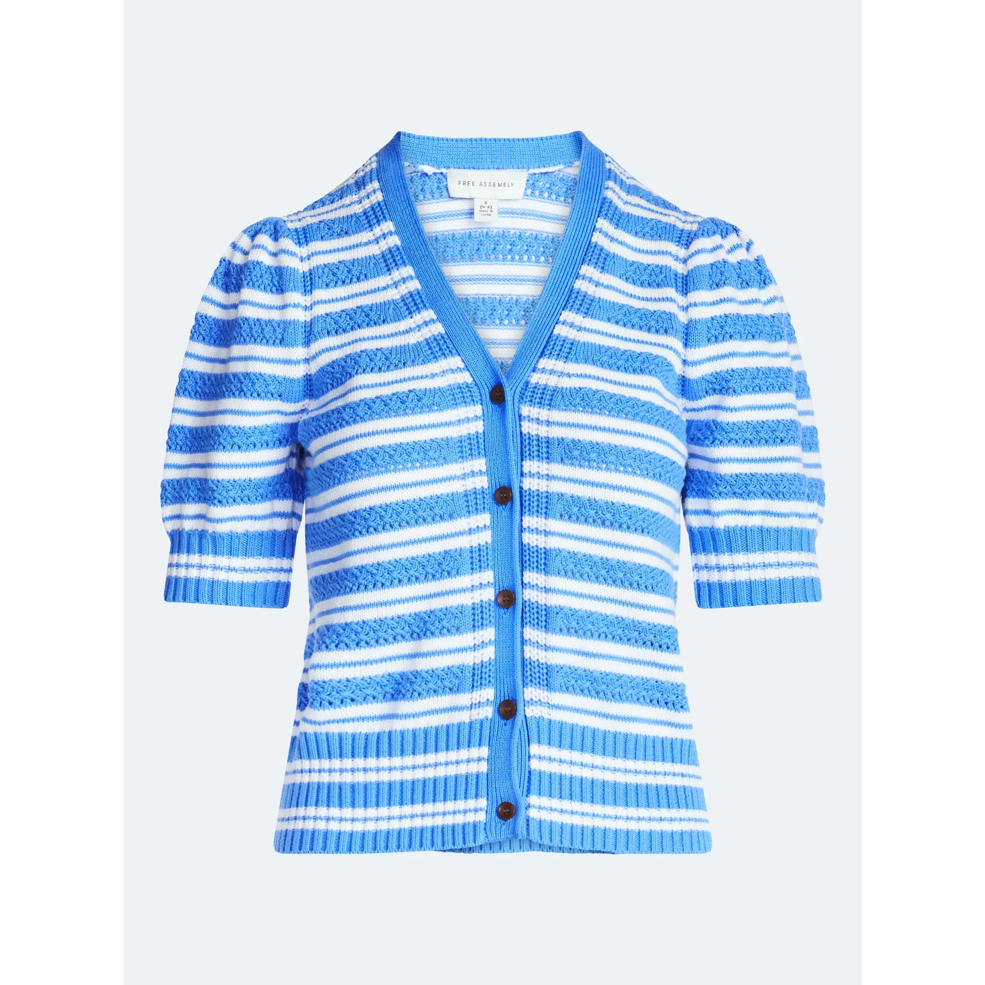 Free Assembly's Women's Cotton Crochet Cardigan Sweater with Puff Sleeves, Sizes XS-4X | Walmart (US)