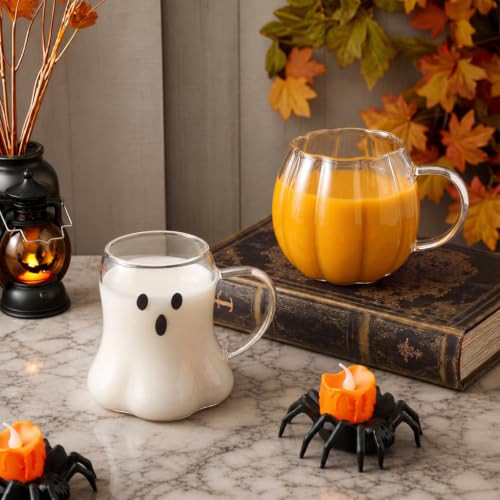 Teecyhooo 2 Pcs Halloween Pumpkin Ghost Cups 12Oz Clear Glass Coffee Cups | Amazon (US)