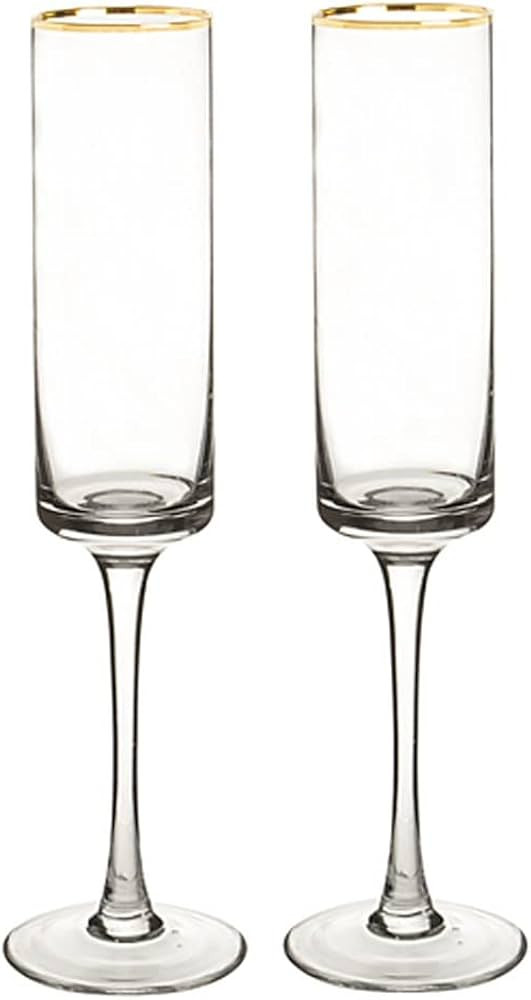 Gold Rim Champagne Toasting Flutes, 8oz. Champagne Glasses, Set of 2, Wedding Gifts for the Coupl... | Amazon (US)