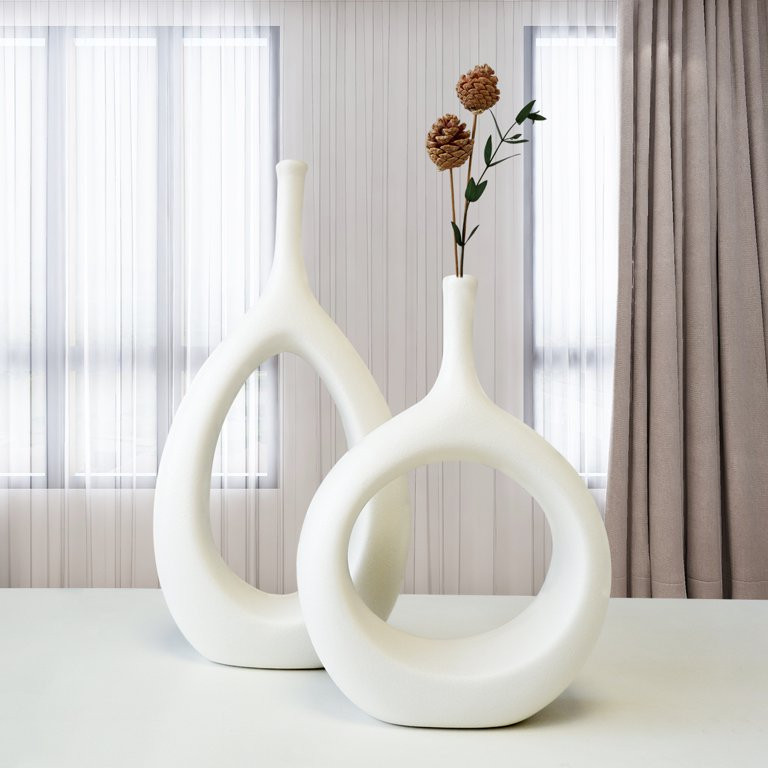 UMEXUS Modern White Ceramic Vase Set of 2 Nordic Hollow Flower Frosted Vases for Home Decor,Geome... | Walmart (US)