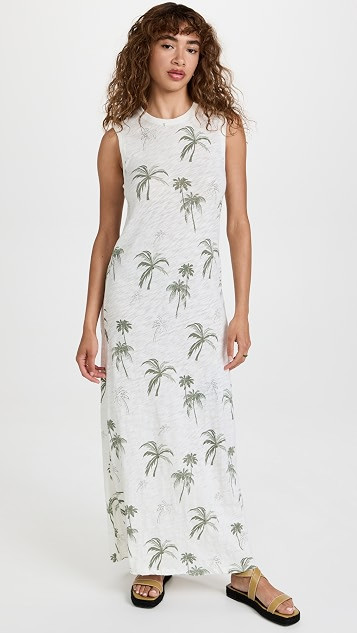 Slub Palm Print Short Sleeve Maxi Dress | Shopbop