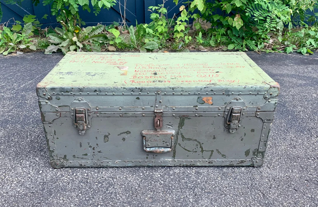 Vintage WWII Era Military Footlocker Trunk Industrial Storage Chest Shipping Case | Etsy (US)