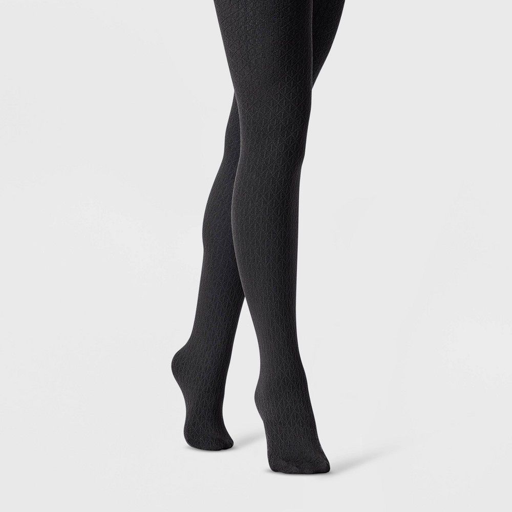 Women's Diamond Textured Fleece Lined Tights - A New Day Black L/XL | Target