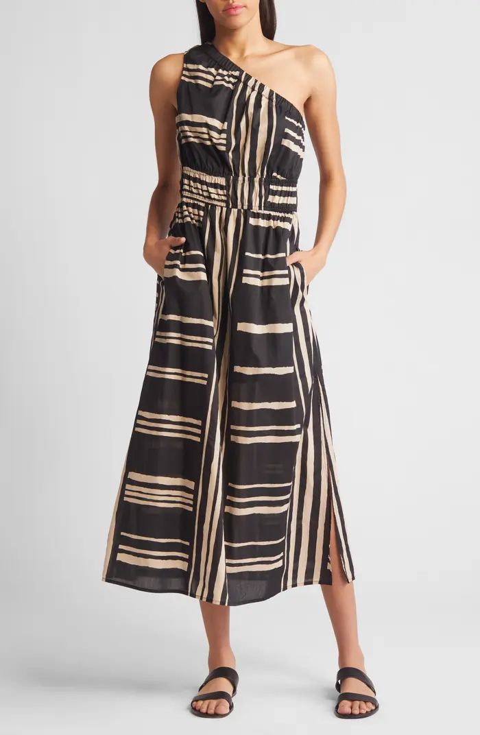 Selani Stripe One-Shoulder Cotton Midi Dress | Nordstrom