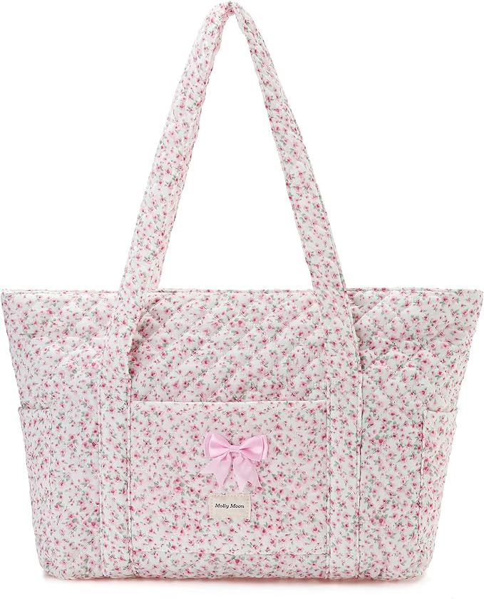 Quilted Tote Bag for Women, Quilted Floral Tote Bags with Zipper, Cute Bow Cotton Patchwork Shoul... | Amazon (US)