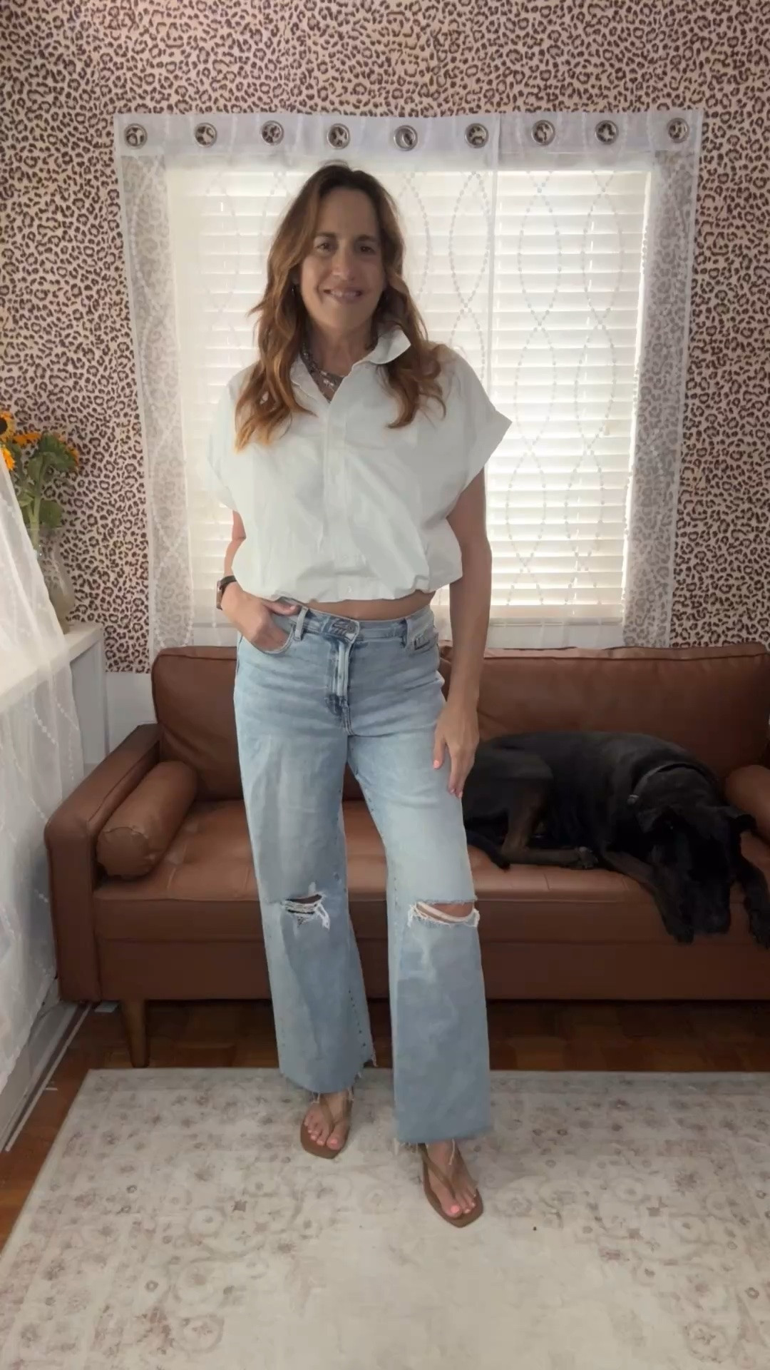 Bubble hem crop button up top- M tts
Jeans-30 tts

#LTKootd #LTKOver40 #LTKSaleAlert