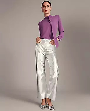 The Petite Ankle Boot Pant in Metallic Faux Leather | Ann Taylor (US)