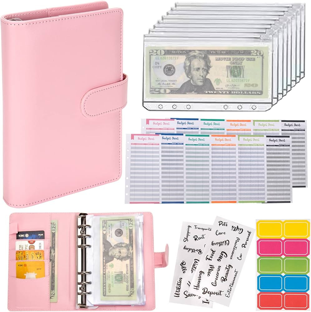 NICOOTHBudget Binder Cash Envelopes A6 Money Saving Binder with Zipper envelopes (Pink) | Amazon (US)