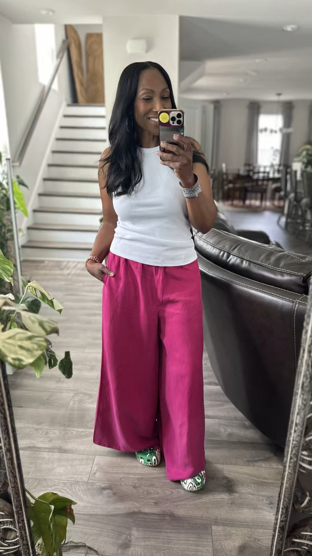 Today’s OOTD is all  about free flowing comfort and playful color. These wide leg fish is pants paired with a classic white tank create and effortless look. I love mixing bold pieces with simple basics to keep it fresh and fun. 

Shop this look and find similar styles directly in my LTK shop. Bring a pop of color to your everyday wardrobe today! Pants are by Zara 🫶🏾

#LTKStyleTip #LTKBeauty #LTKHome