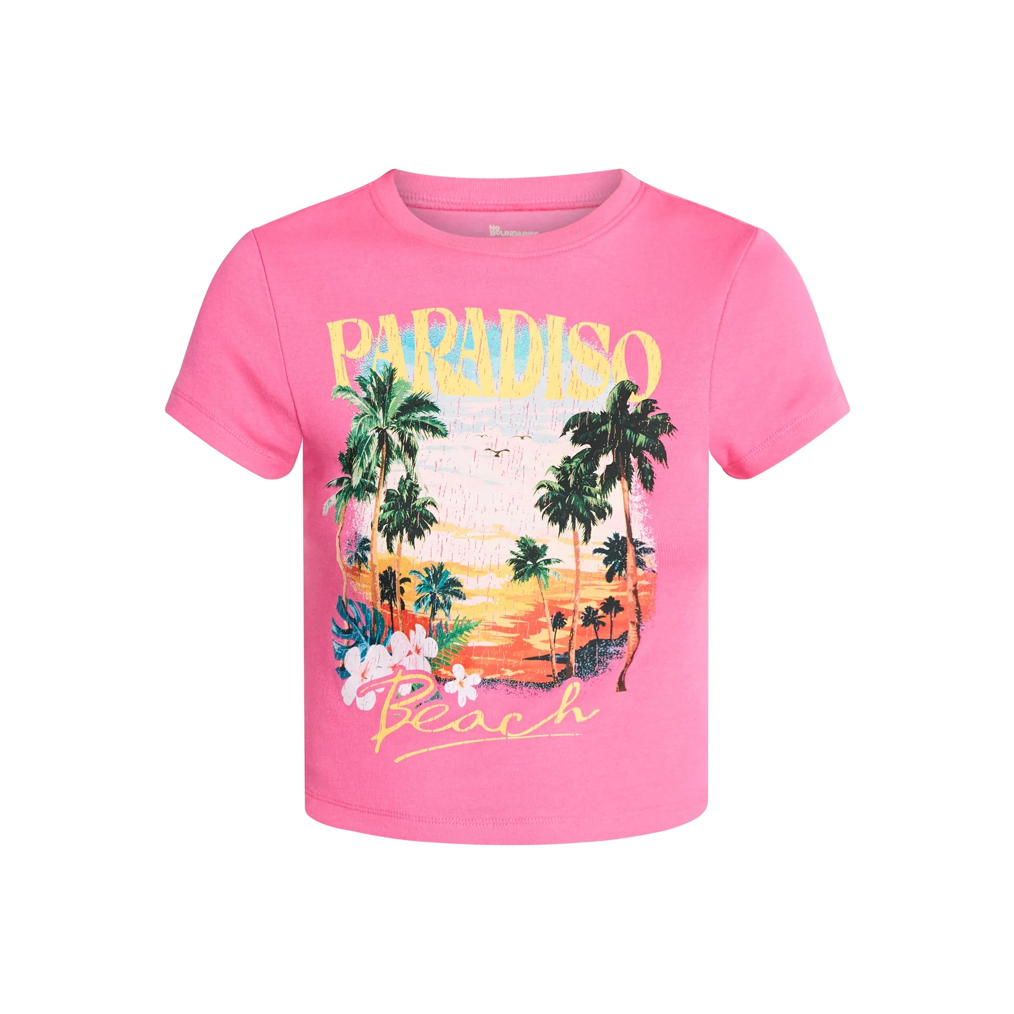 No Boundaries Ribbed Cotton Graphic Baby Tee with Short Sleeves, Women's XXS-XXL | Walmart (US)