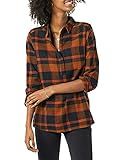 Goodthreads Women's Flannel Long-Sleeve Relaxed-Fit Half Placket Popover Shirt, Brown, Tartan, X-Small | Amazon (US)
