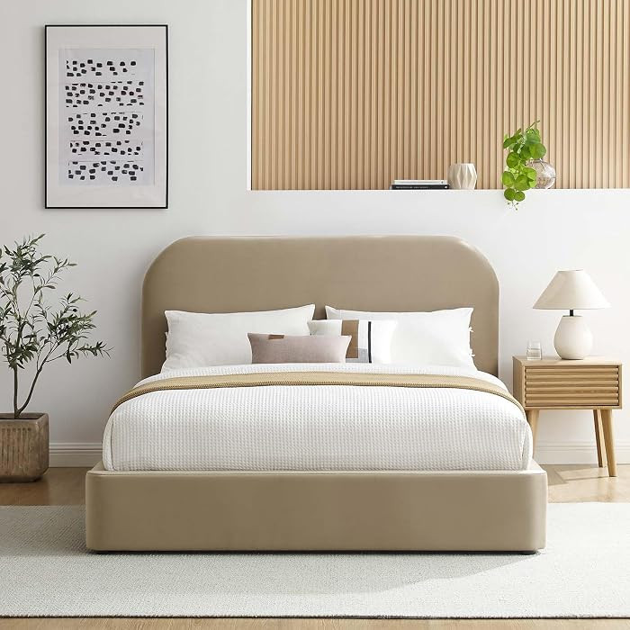 Modway Keynote Modern Full Bed Frame with Curve Shaped Headboard in Taupe, Upholstered in Perform... | Amazon (US)