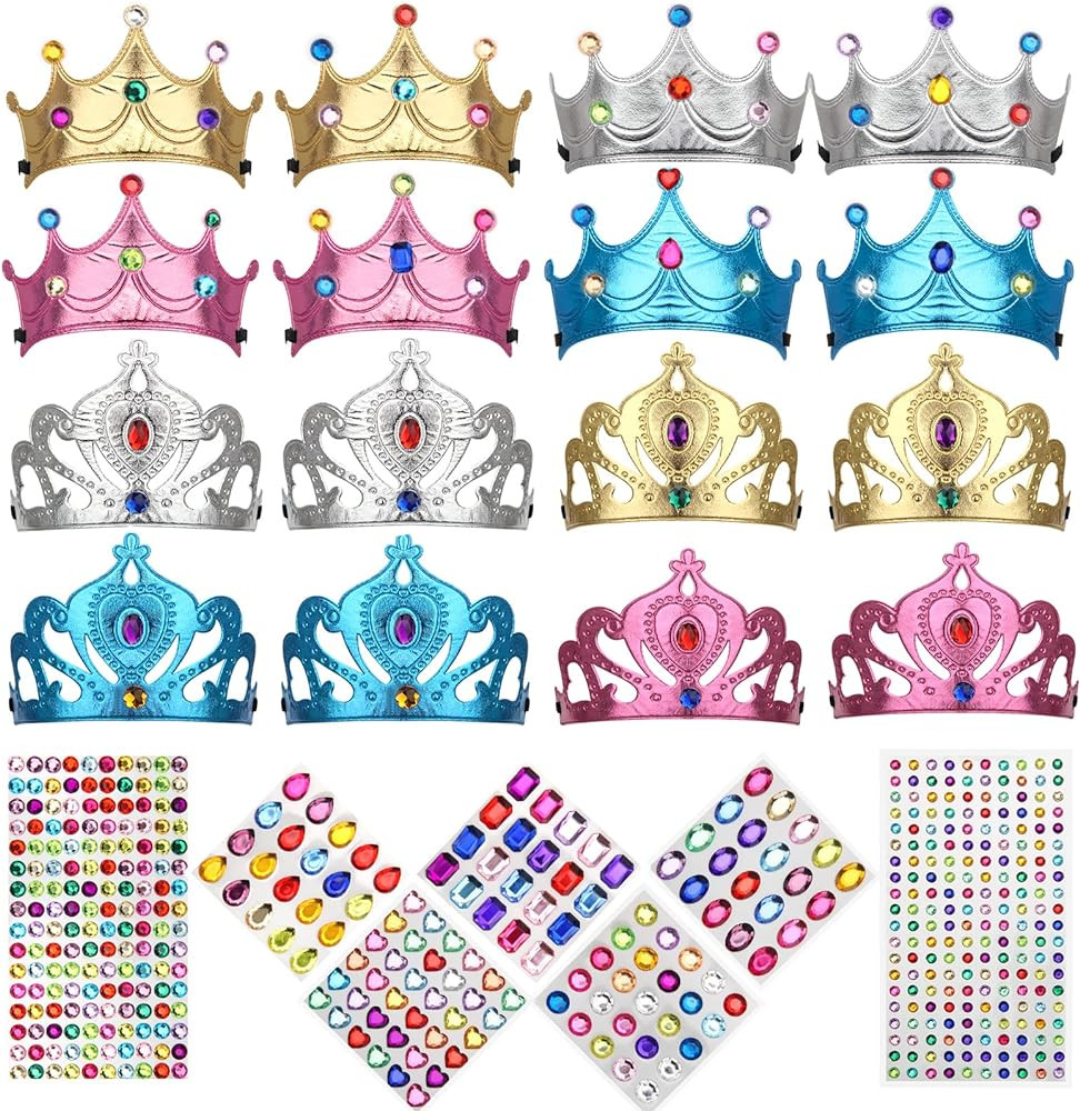 23/24 Packs Foam Princess Crowns and Tiaras, DIY Kit for Birthday Party Favors Hats with Crystal ... | Amazon (US)