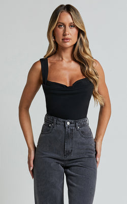 Donna Top - Cowl Neck Corset Top in Black | Showpo (US, UK & Europe)