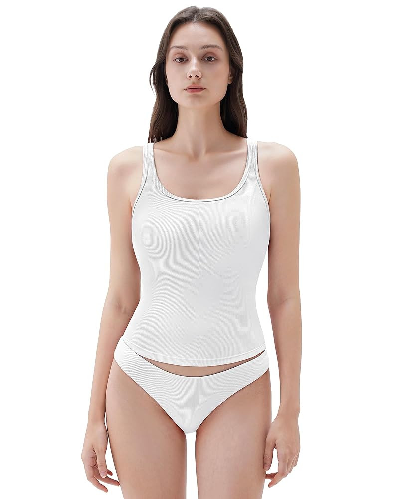 SUUKSESS Women Padded Cotton Ribbed Long Tank Tops 2025 Summer Going Out Basic Scoop Neck Cami To... | Amazon (US)