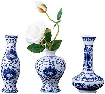 Set of 3 Small Blue & White Porcelain Vases, Fambe Glaze Porcelain Vases Set of 3, Classic Cerami... | Amazon (US)