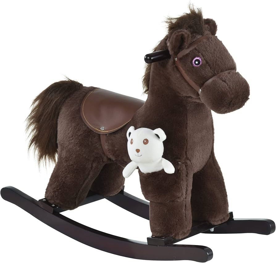 Qaba Kids Plush Ride-On Rocking Horse with Bear Toy, Children Chair with Soft Plush Toy & Fun Rea... | Amazon (US)