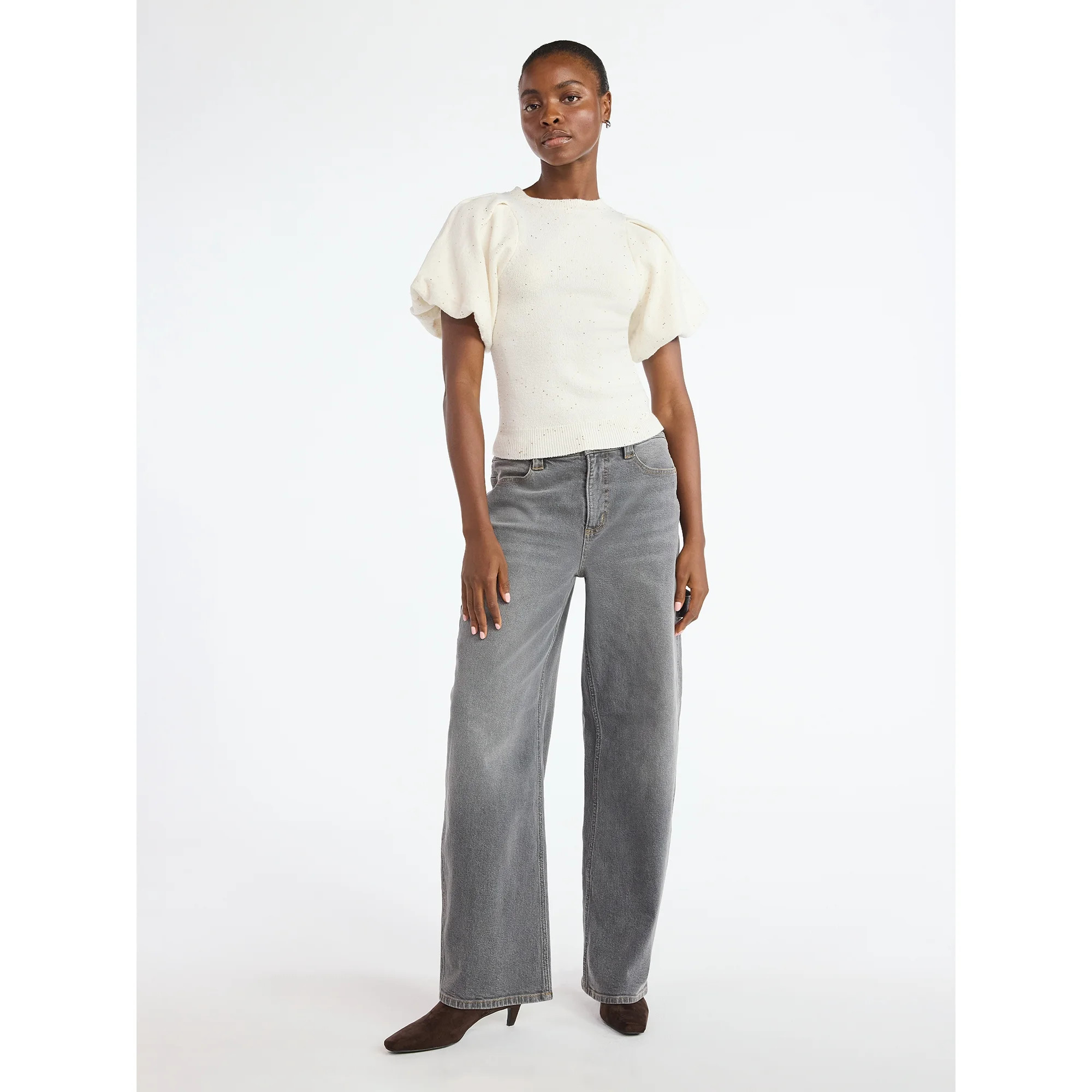 Scoop Women's and Women's Plus Sequin Sweater Top with Puff Sleeves, Lightweight, Sizes XS-4X | Walmart (US)