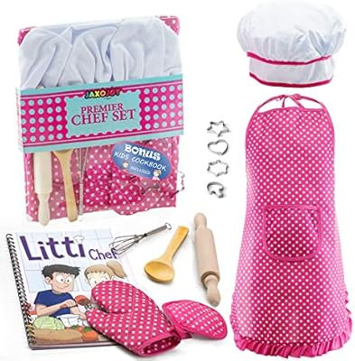 JaxoJoy Complete Kids Cooking and Baking Set - 11 Pcs Includes Apron for Little Girls, Chef Hat, ... | Amazon (US)