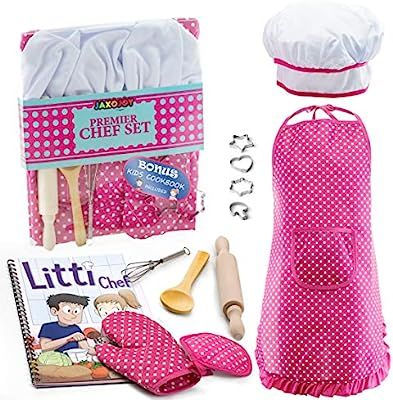 JaxoJoy Complete Kids Cooking and Baking Set - 11 Pcs Includes Apron for Little Girls, Chef Hat, ... | Amazon (US)