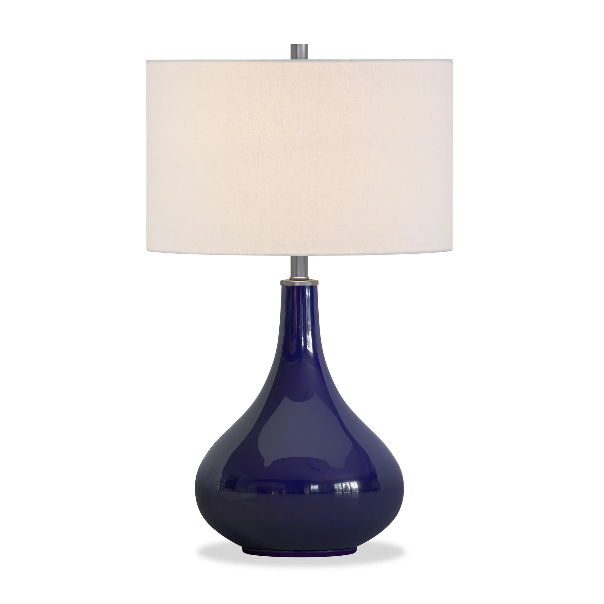 25" Navy Blue Glass Table Lamp With White Drum Shade | Shop Simon