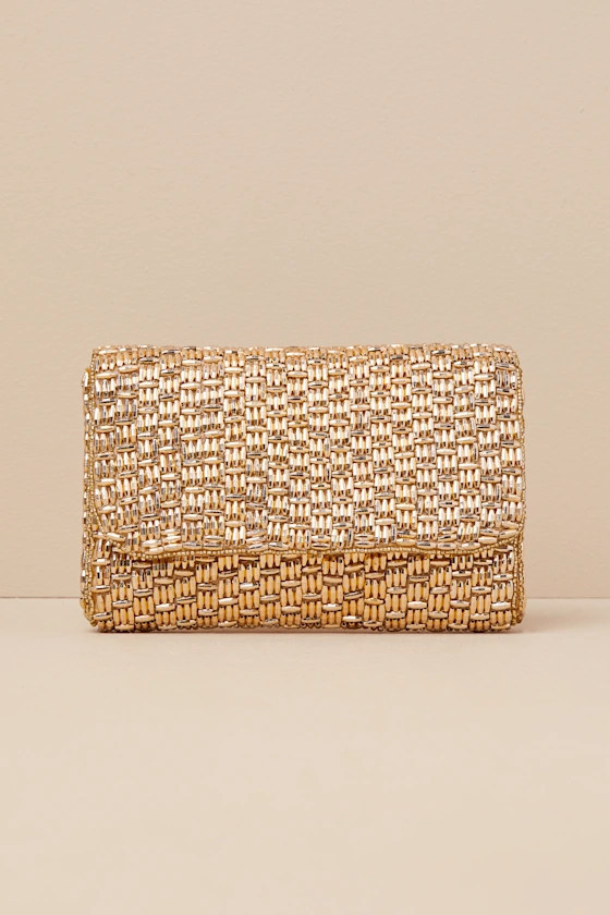 Stunning Glow Gold Beaded Rectangular Mini Clutch | Lulus